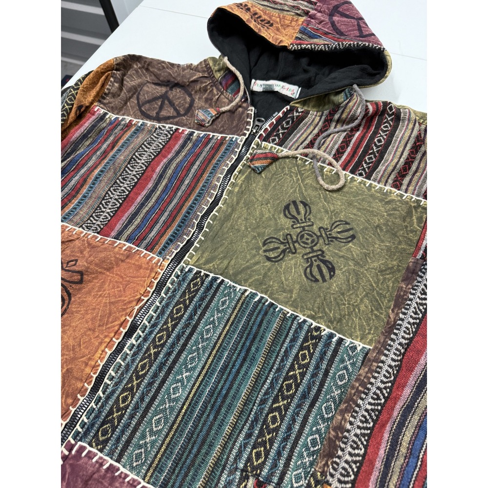 Funky Threads Hooded Patchwork Jacket Symbol Peac… - image 2